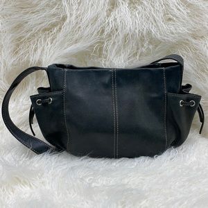 FOSSIL // Shoulder Handbag Genuine Black PEBBLE LEATHER w Contrast Stitching